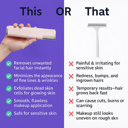 Comparison between a handheld device and a squeegee with pros and cons listed.